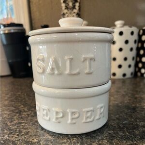 Mud Pie White Ceramic Salt & Pepper Stackable Set